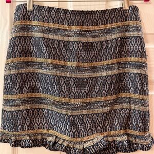 Mango Navy Skirt with Gold and Gray Stripes